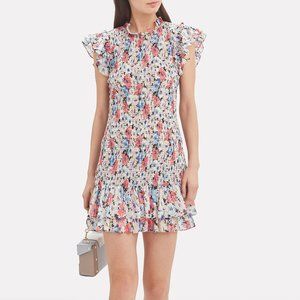 Veronica Beard White Floral Smocked Mini Dress